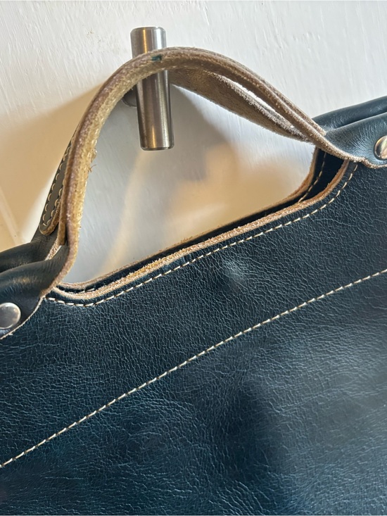 Handbags - Black Leather Tote with Contrast Stitching